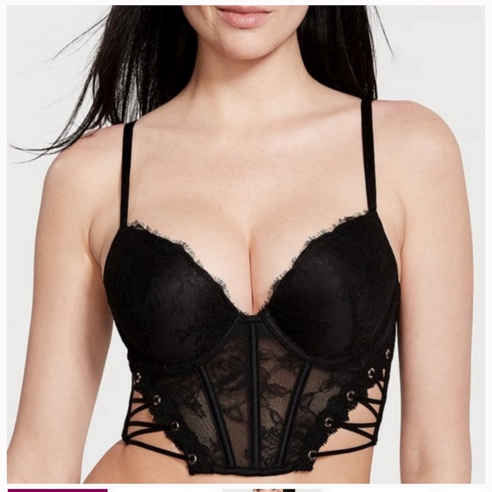 New Victoria’s Secret Very Sexy Black Lace and Grommet Push-Up Corset bra 32B